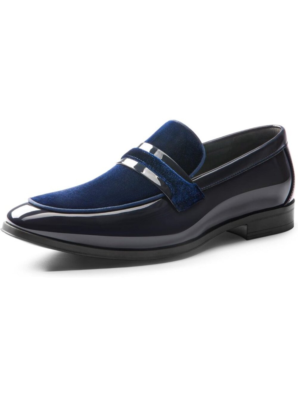 Men's Blue Black Tuxedo Patent Loafers Classic Velvet Slip-on Dress Shoes